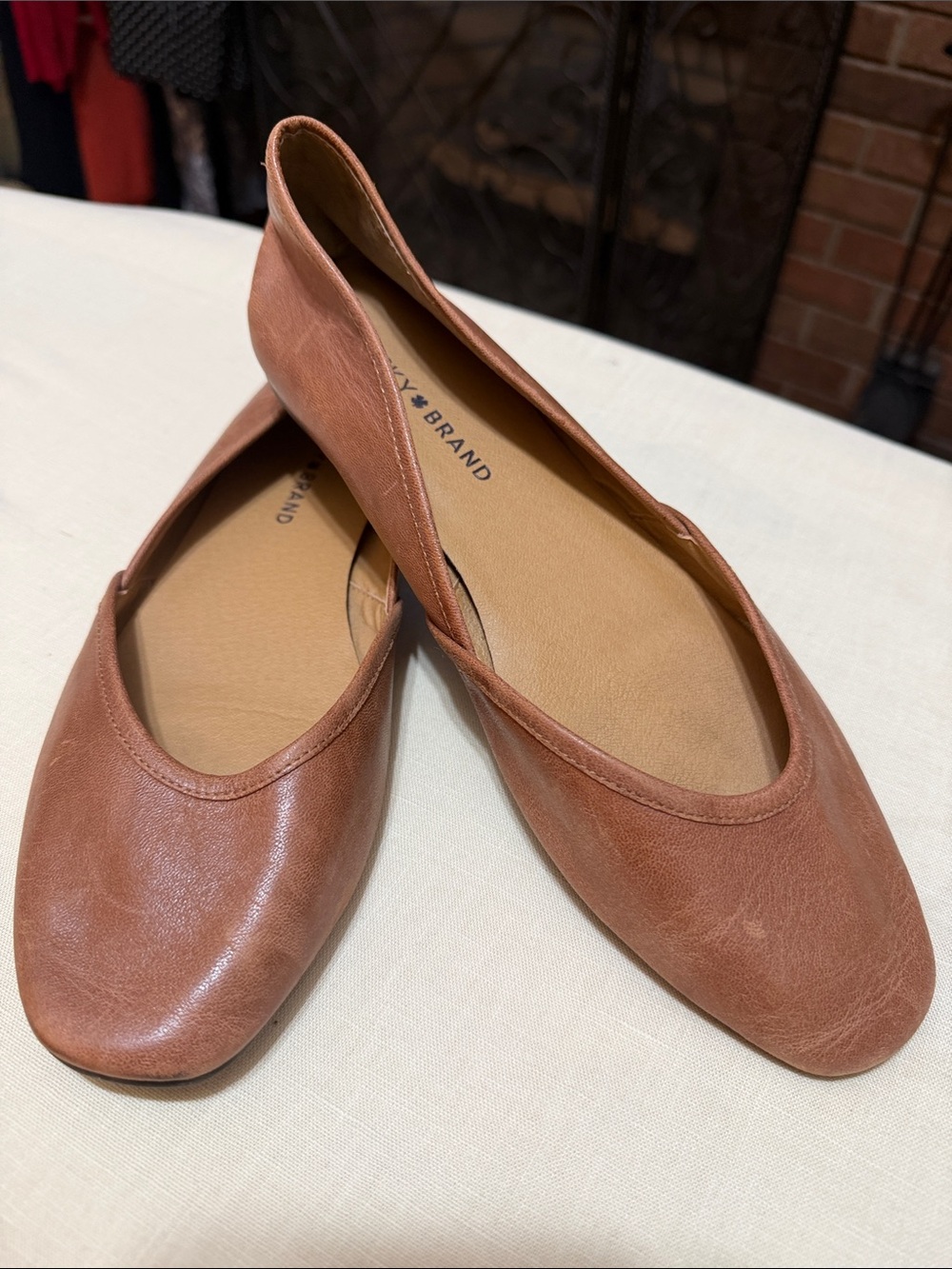 Lucky Brand Adoura Women's Leather Ballet Flats in Tan Brown, Size 9.